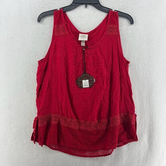 Knox Rose Tops - Knox Rose Tank Top Women M Red Eyelet Embroidered Hem Sleeveless Scoop Neck Boho